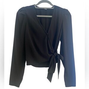 Abercrombie & Fitch Black Wrap Tie V-neck Long Puff Sleeve Smocked Top small